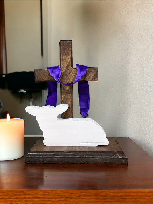 Cross and Lamb with Purple Sash Easter  Decor, Spring Home Decor, Christian Easter, Tiered Tray Decor, Easter Gift for family, Easter gift