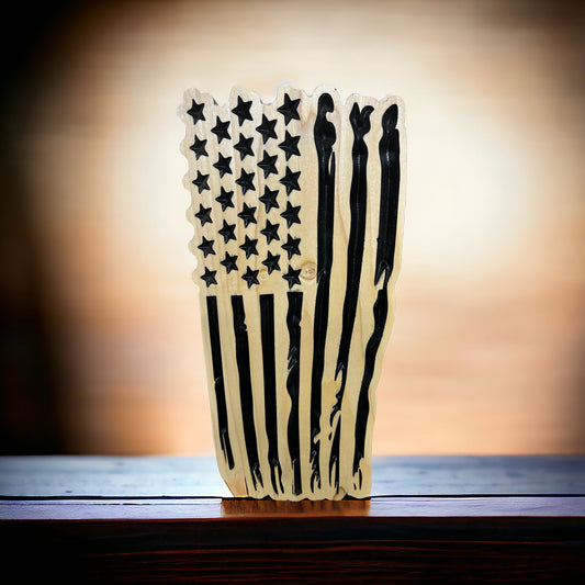 Vertical Rustic America Flag Unique Design Made From Hardwood.