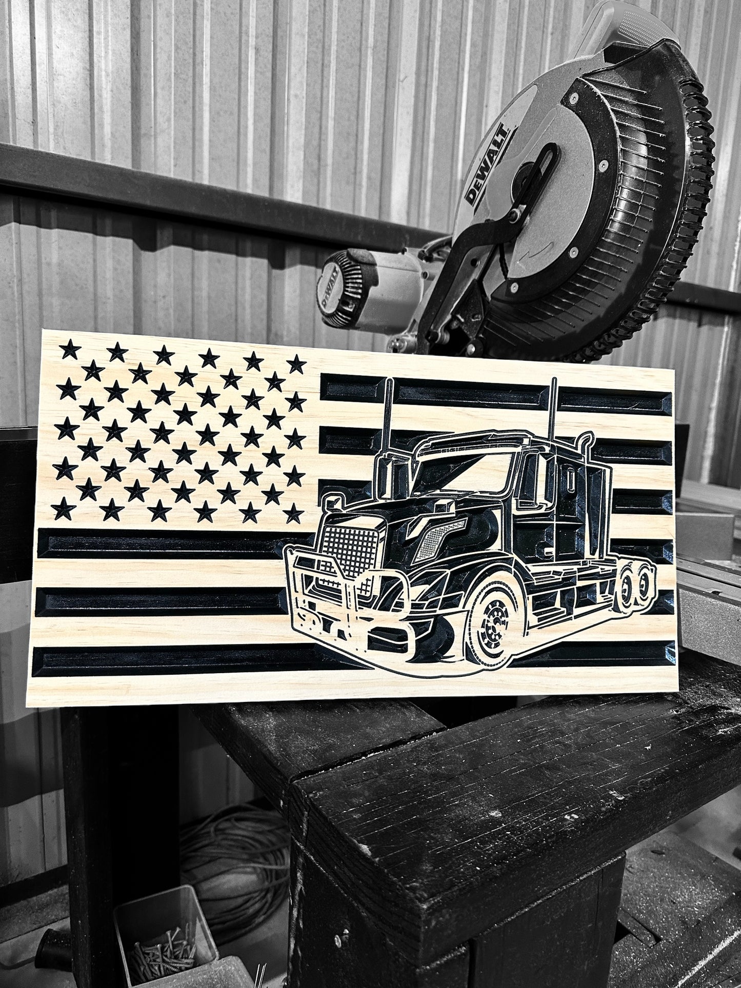 Semi Truck Wood Flag | America Wooden Flag With Truck | Trucker Gifts | America Flag Made In Texas